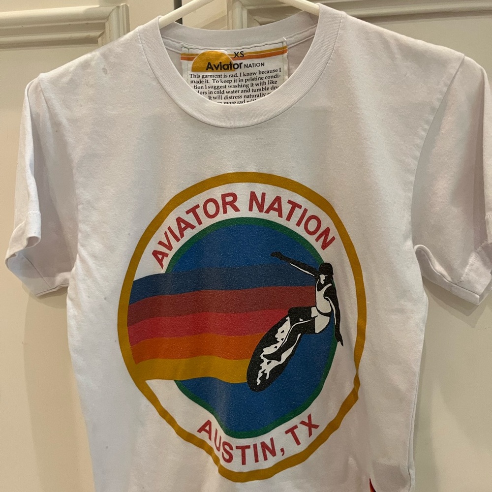 Aviator Nation White Short Sleeve Tee with Retro Graphic